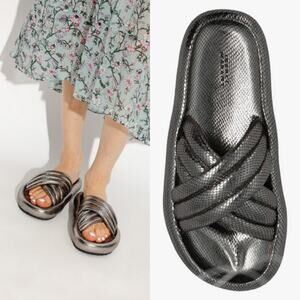 Isabel Marant SILVER ‘Niloo’ Leather Slides Spring Summer Loud‎ Instagram US 9.5
